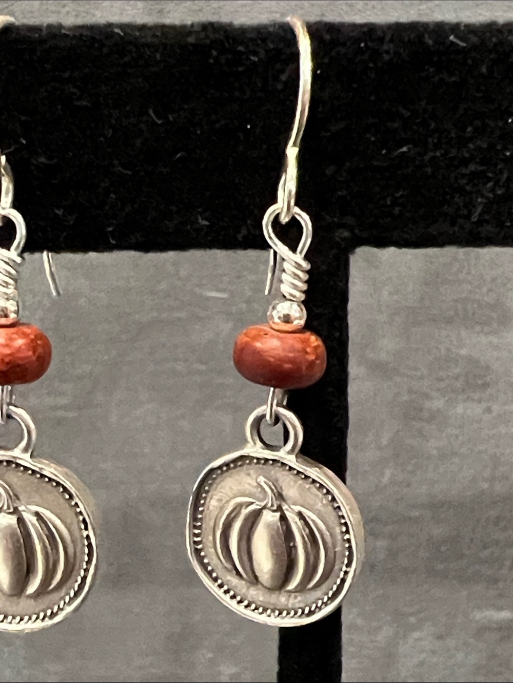 Pumpkin charm sterling 925 dangle earrings Picasso Jasper gemstones - Picture 5 of 9